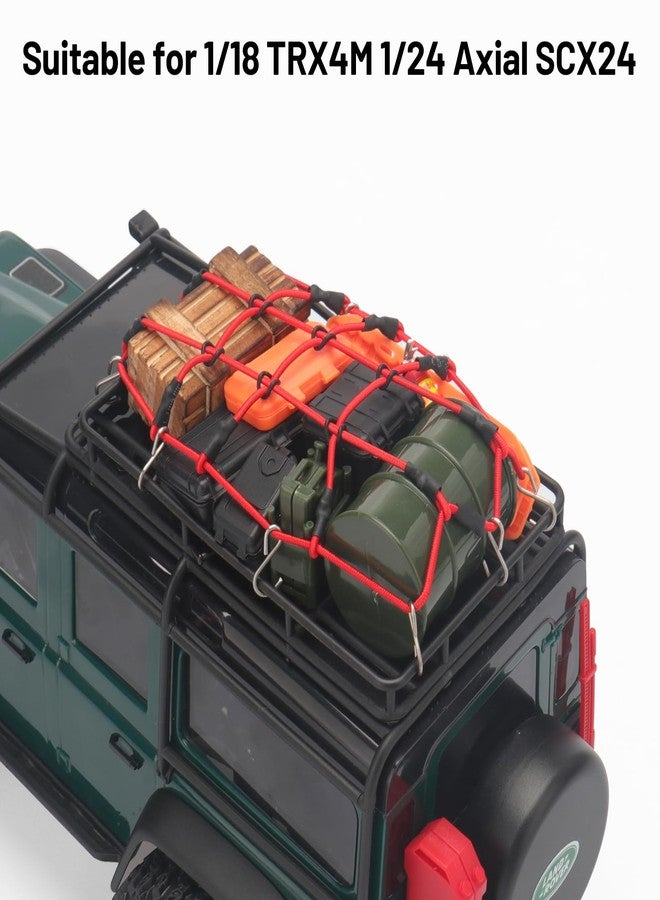 daitoku RC Crawler Accessories, daitoku 1/18 1/24 RC Crawler Car Roof Decoration Included Luggage Net Shovel Storage Box Recovery Board Wood Box for 1/18 TRX4M 1/24 Axial SCX24 - Style B (Red) - Image 4